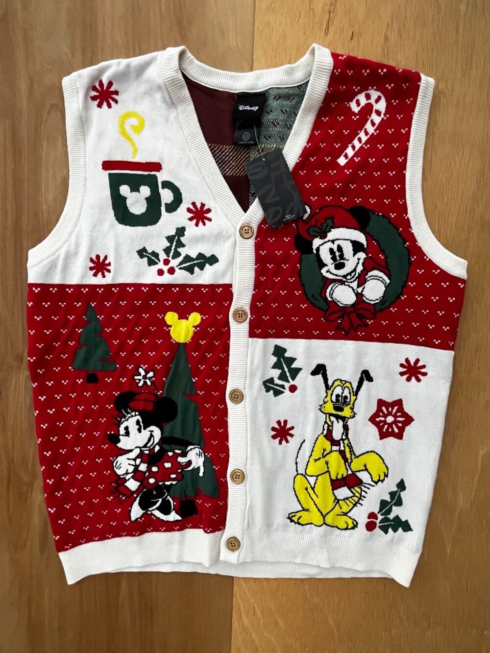 DISNEY MICKEY MOUSE & FRIENDS HOLIDAY ICONS SWEATER VEST Women’s sz L NEW